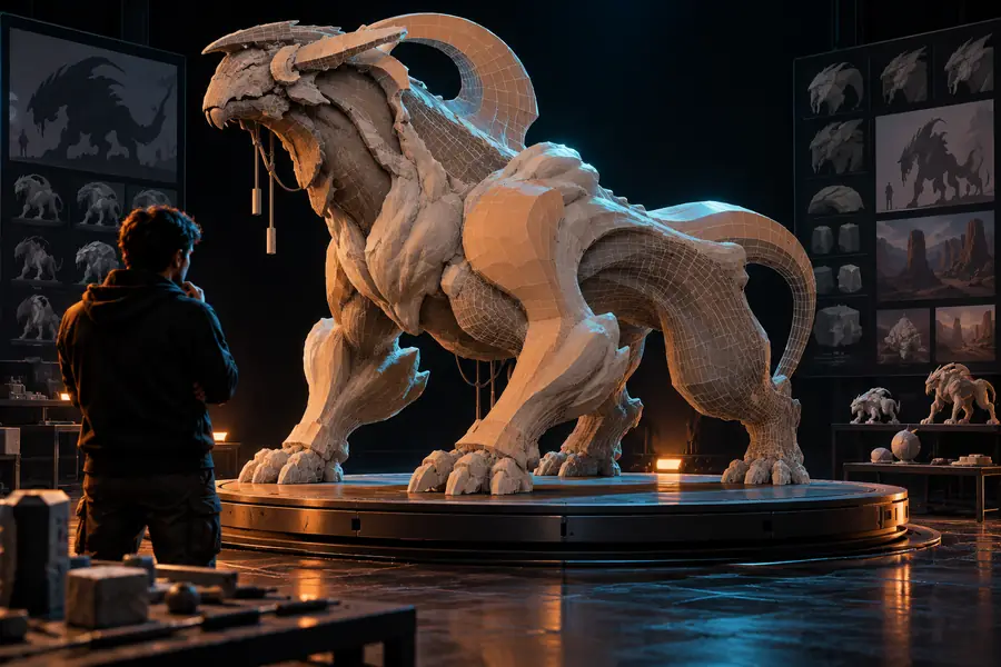 An early 3D model concept with a broad, exploratory form